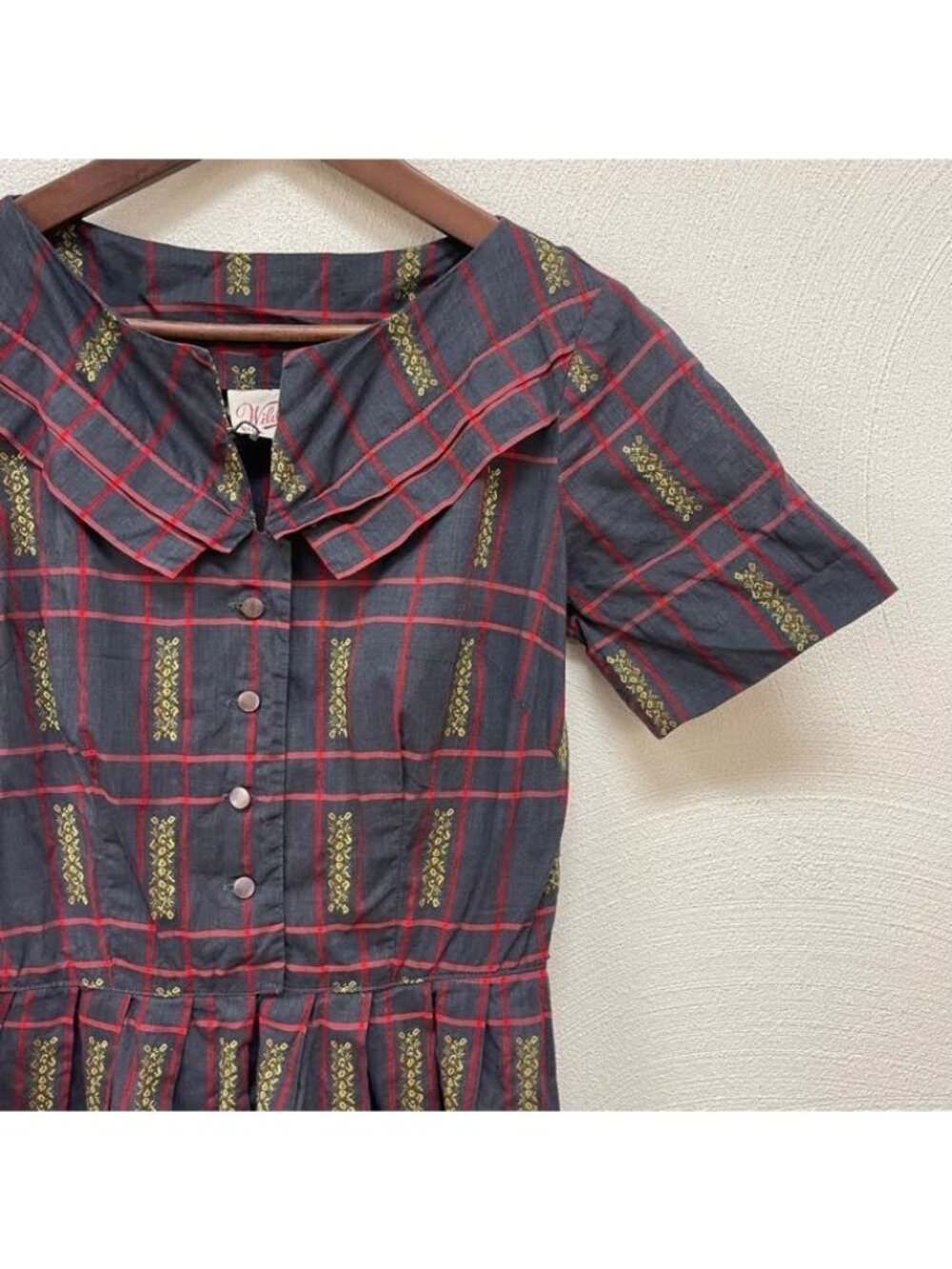 Vintage 50's-60's Wildman Original Blue & Red Plaid Button Front Dress Sz 16